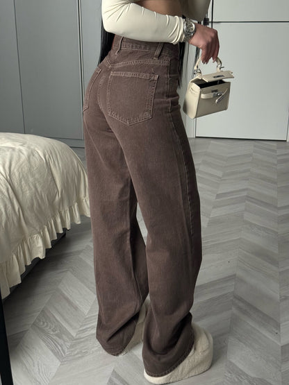 Brown High-Waisted Wide-Leg Jeans