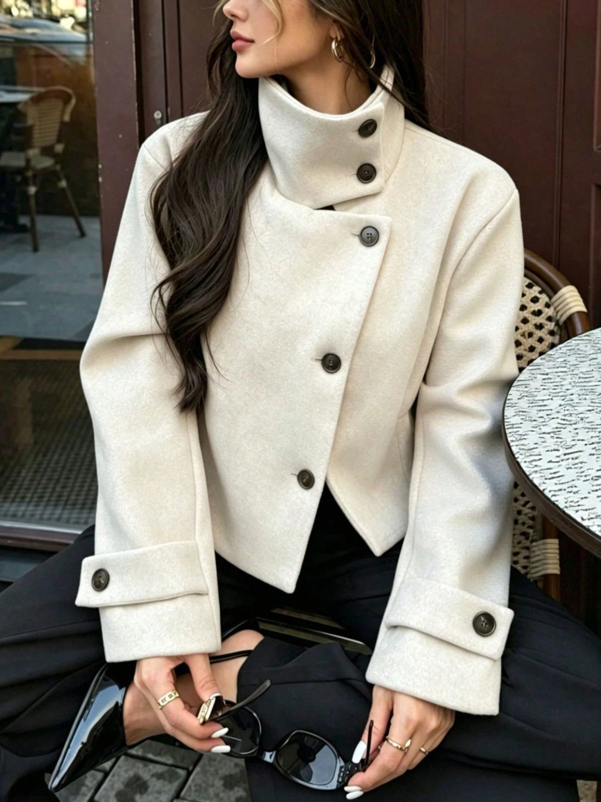Stand Collar Leather-Effect Jacket