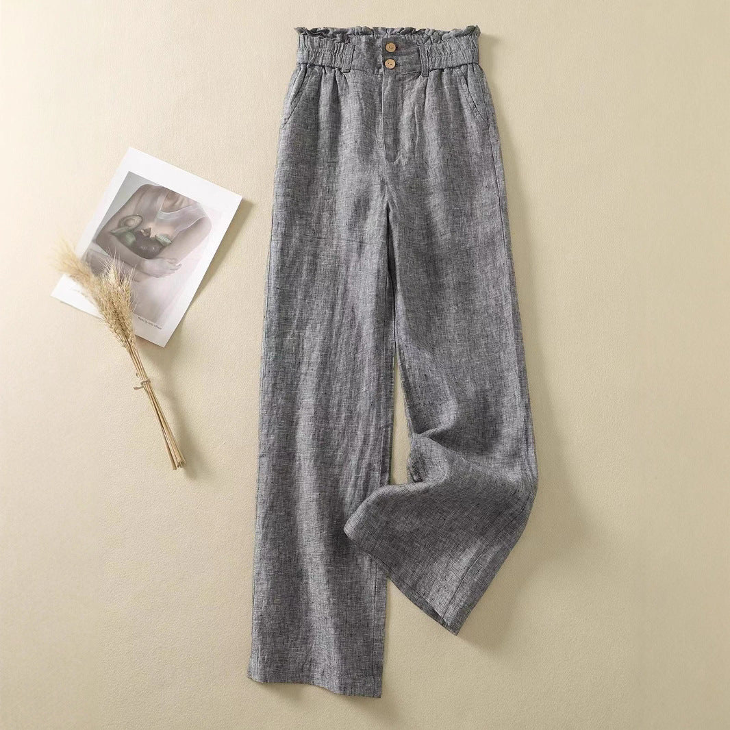 High-Waisted Linen Wide-Leg Trousers