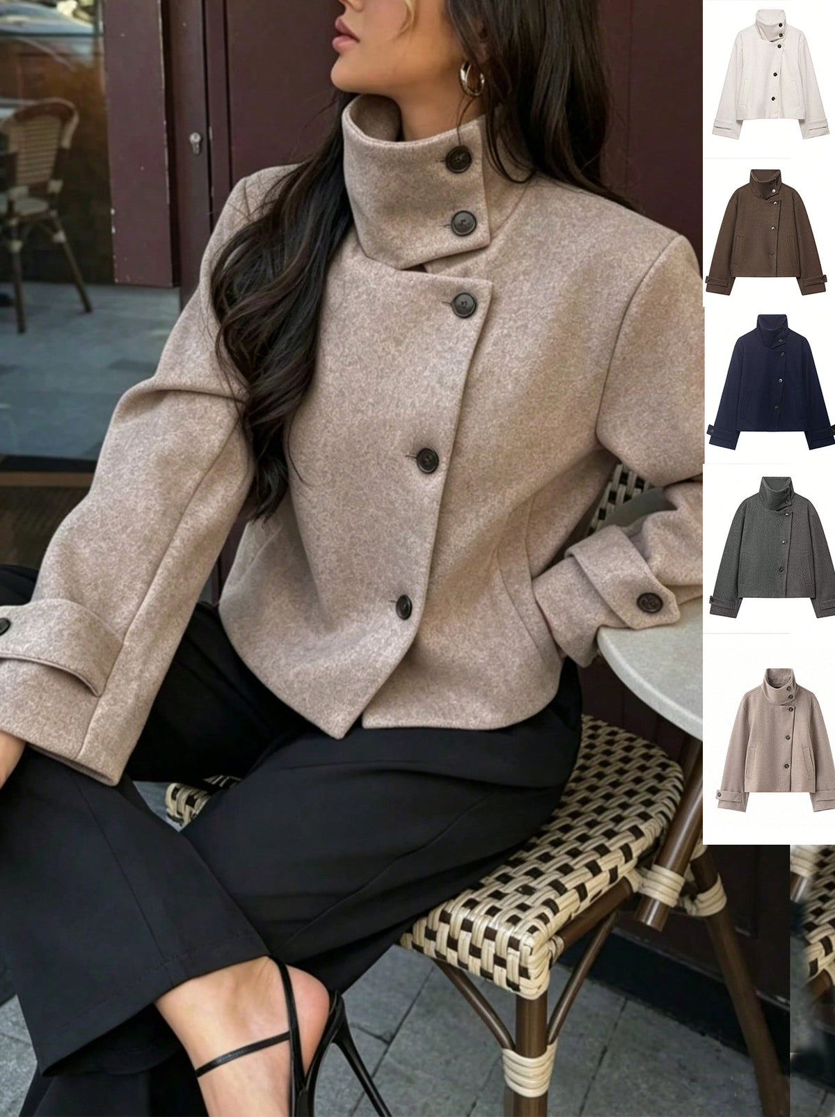 Stand Collar Leather-Effect Jacket