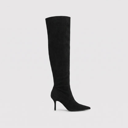 Pointed-Toe Suede Knee-High Boots