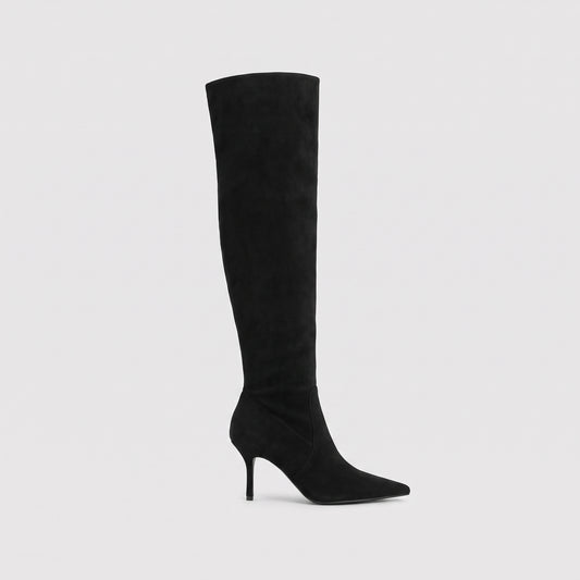 Pointed-Toe Suede Knee-High Boots