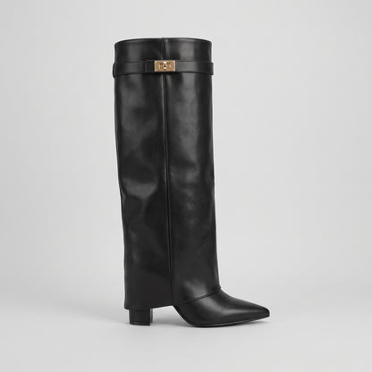 Pointed-Toe Mid-Calf Boots
