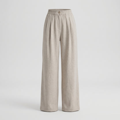 Draped Linen Wide-Leg Trousers