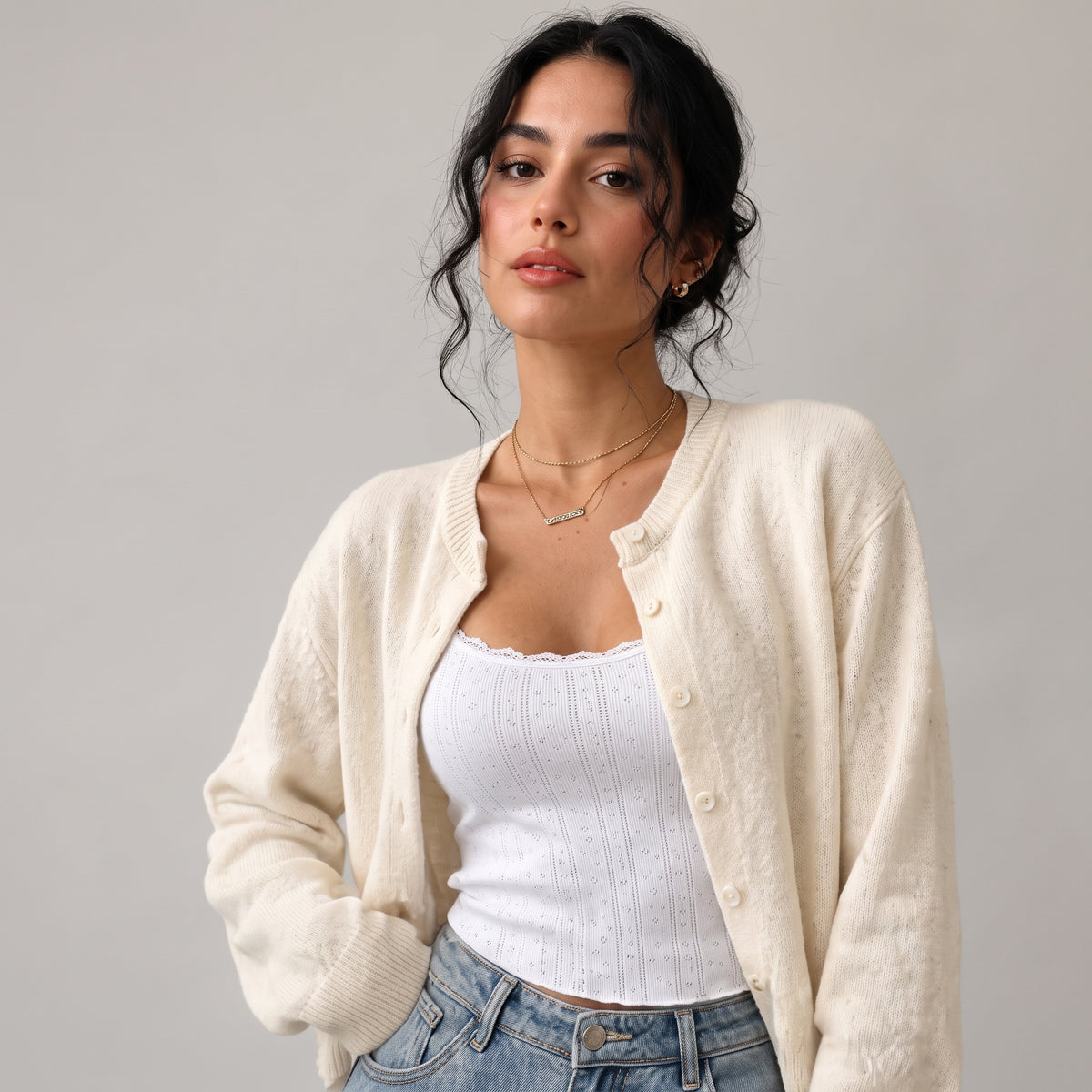 Button-Front Knit Top