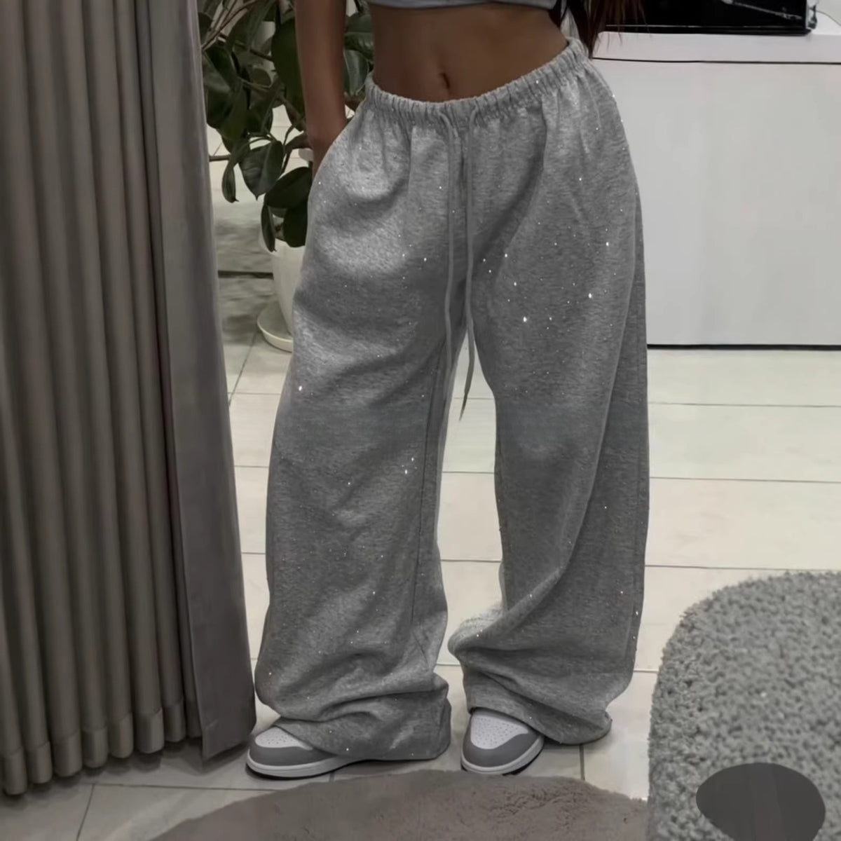 Rhinestone Wide-Leg Joggers