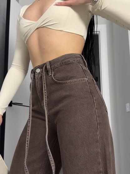 Brown High-Waisted Wide-Leg Jeans