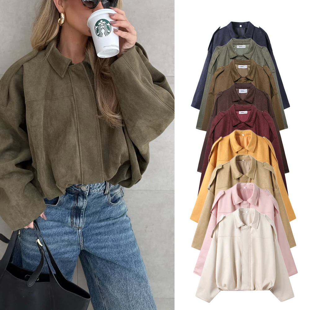 Oversized Suede Bomber Jacket