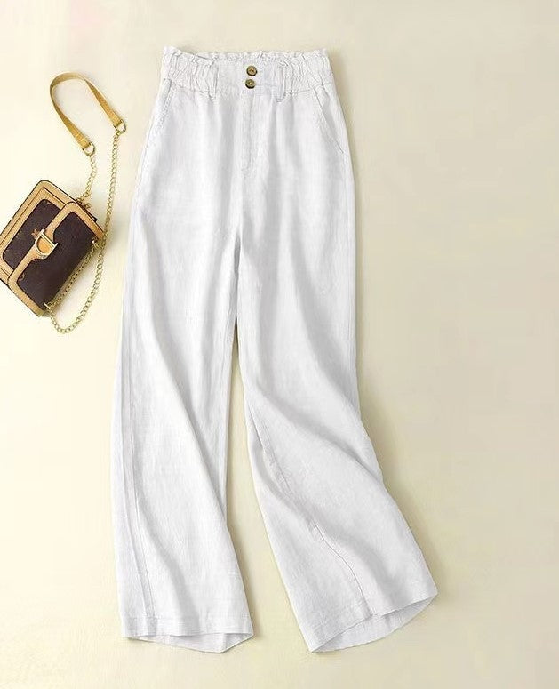 High-Waisted Linen Wide-Leg Trousers