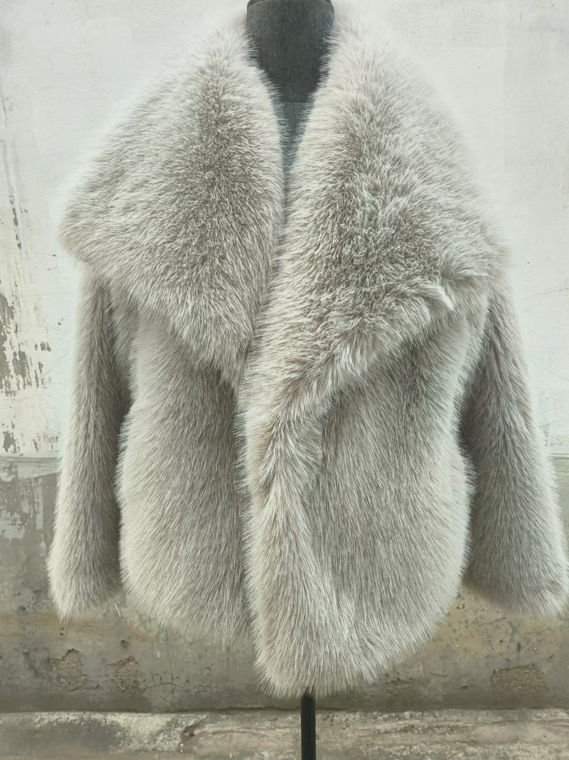 Faux Fur Square-Collar Coat
