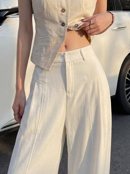 Linen-Blend Wide-Leg Trousers