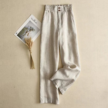 High-Waisted Linen Wide-Leg Trousers