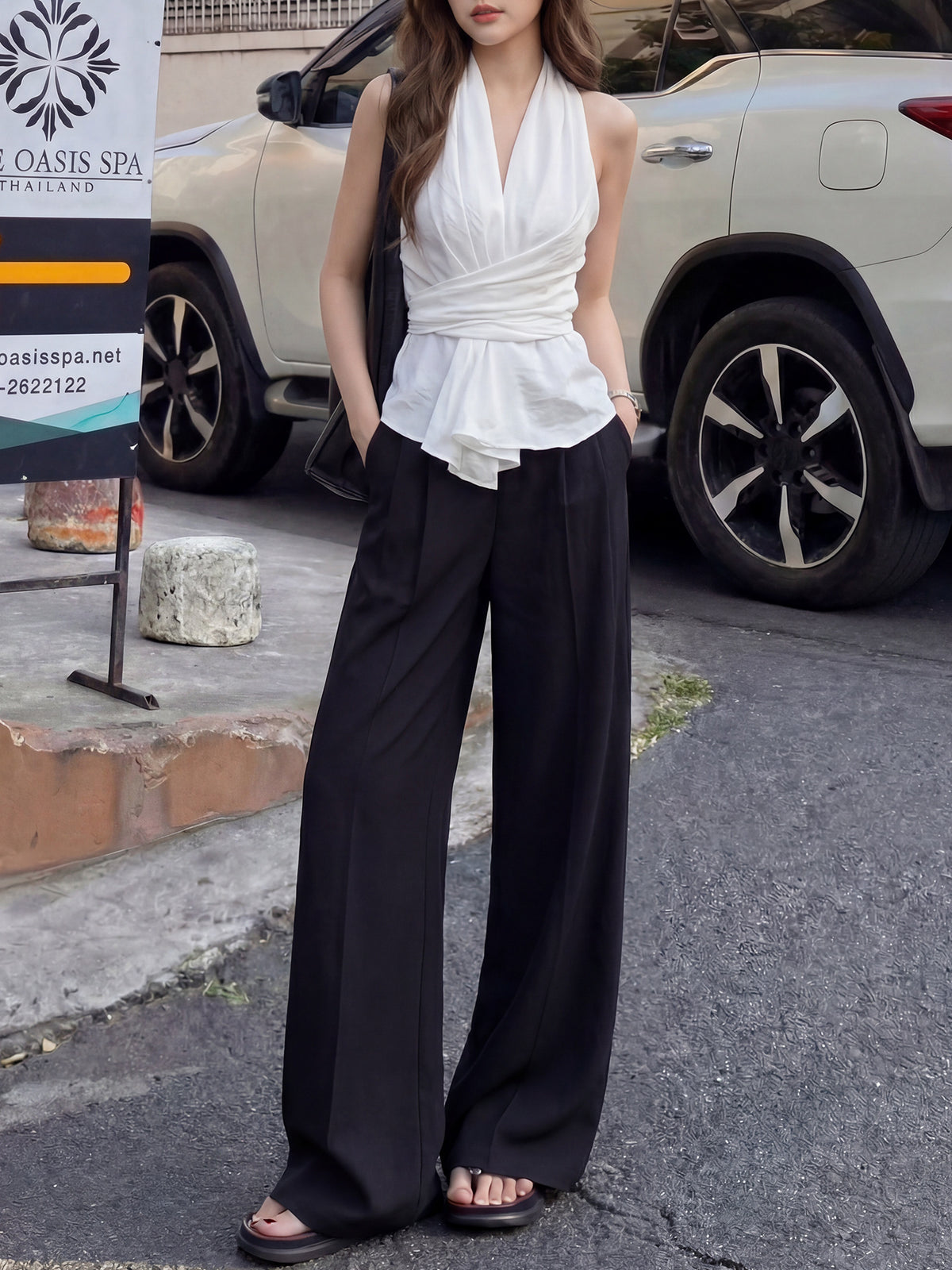 Linen-Blend Wide-Leg Trousers