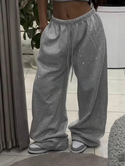 Rhinestone Wide-Leg Joggers