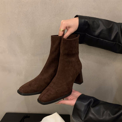 Square-Toe Suede Ankle Boots