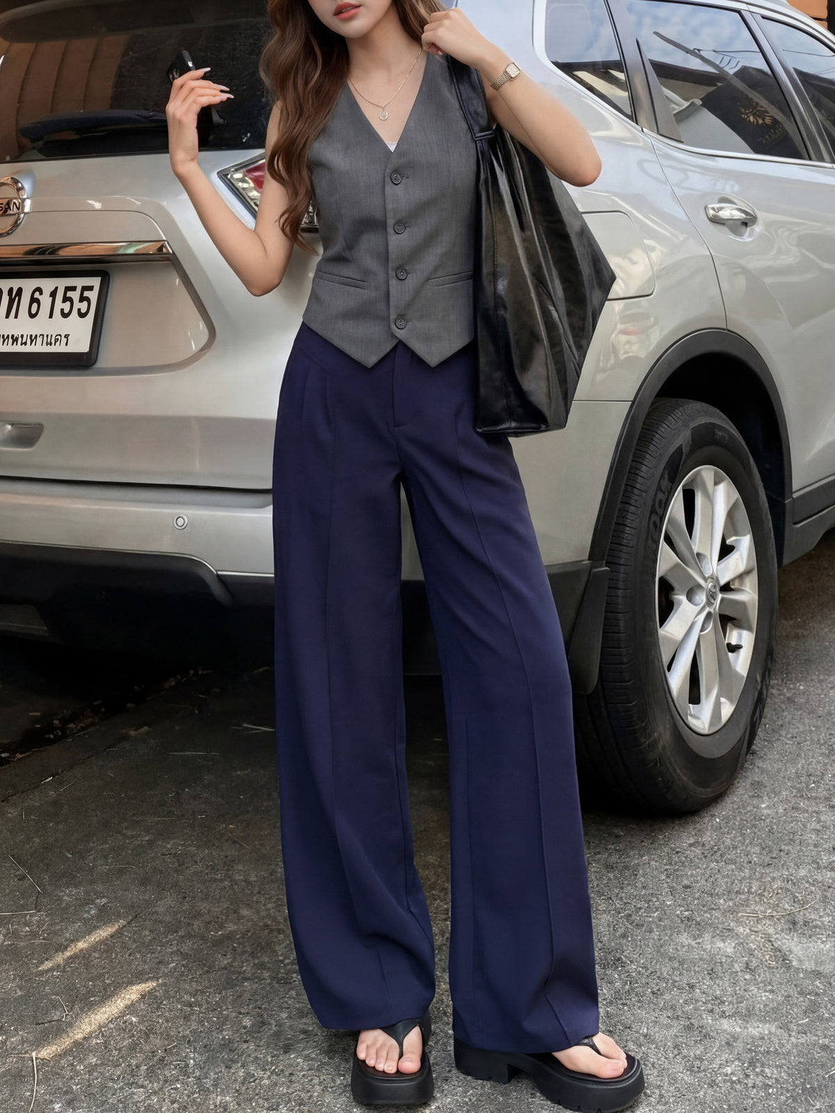Linen-Blend Wide-Leg Trousers