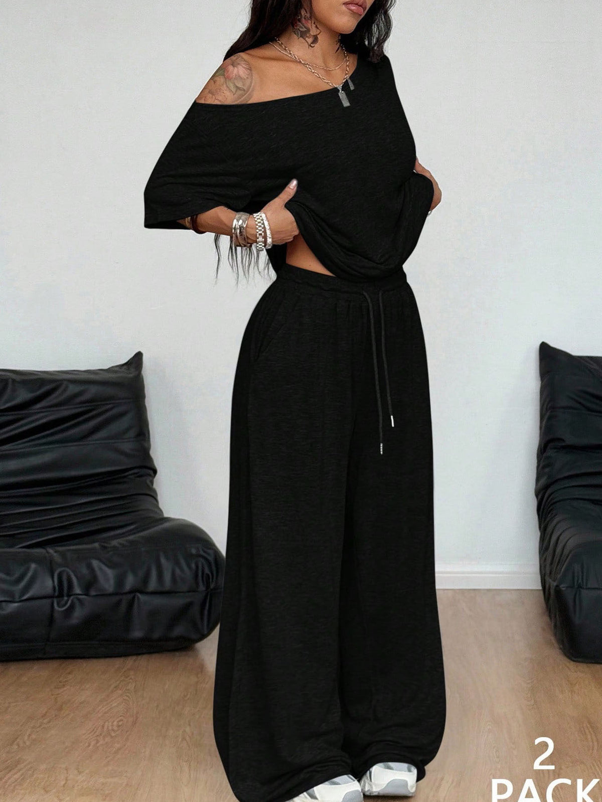 High-Waisted Wide-Leg Jogger Set