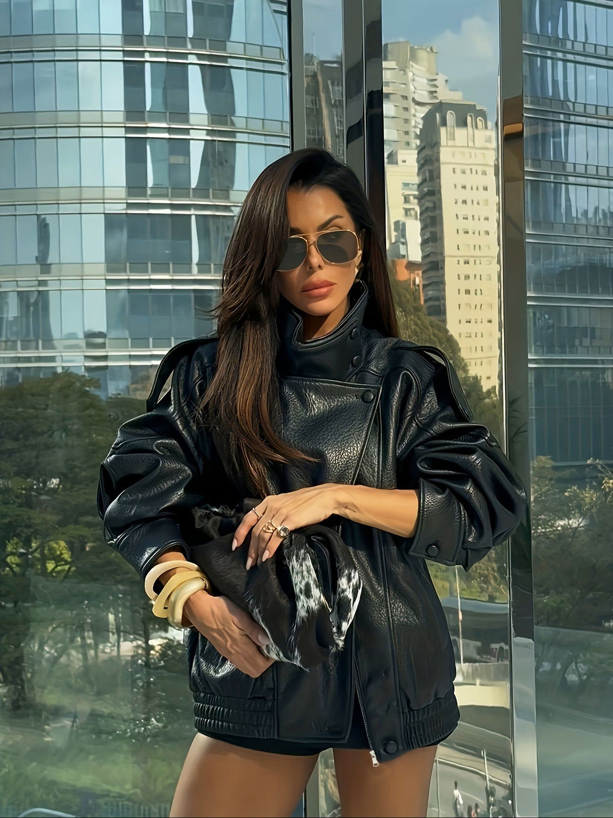 Oversized Leather-Look Jacket