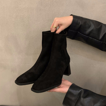 Square-Toe Suede Ankle Boots