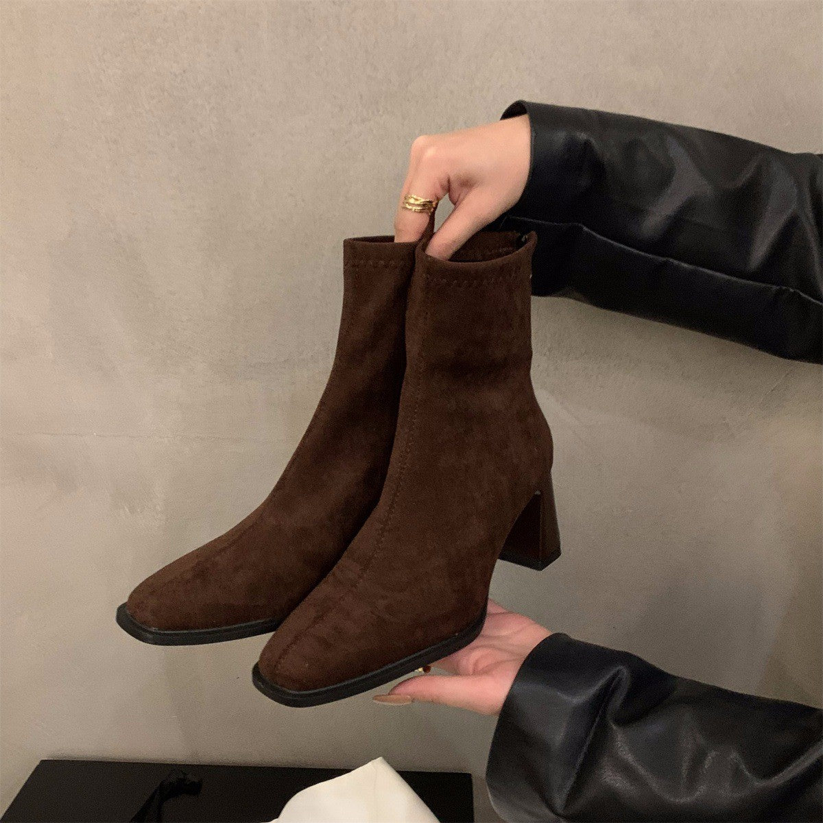 Square-Toe Suede Ankle Boots