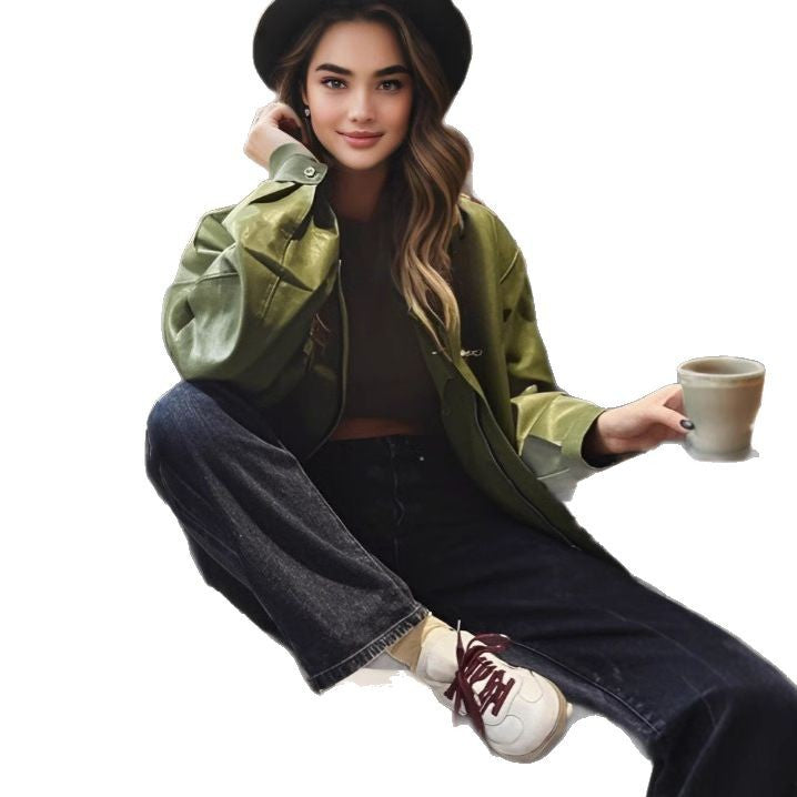 Street bomber jacket with a turned-down collar