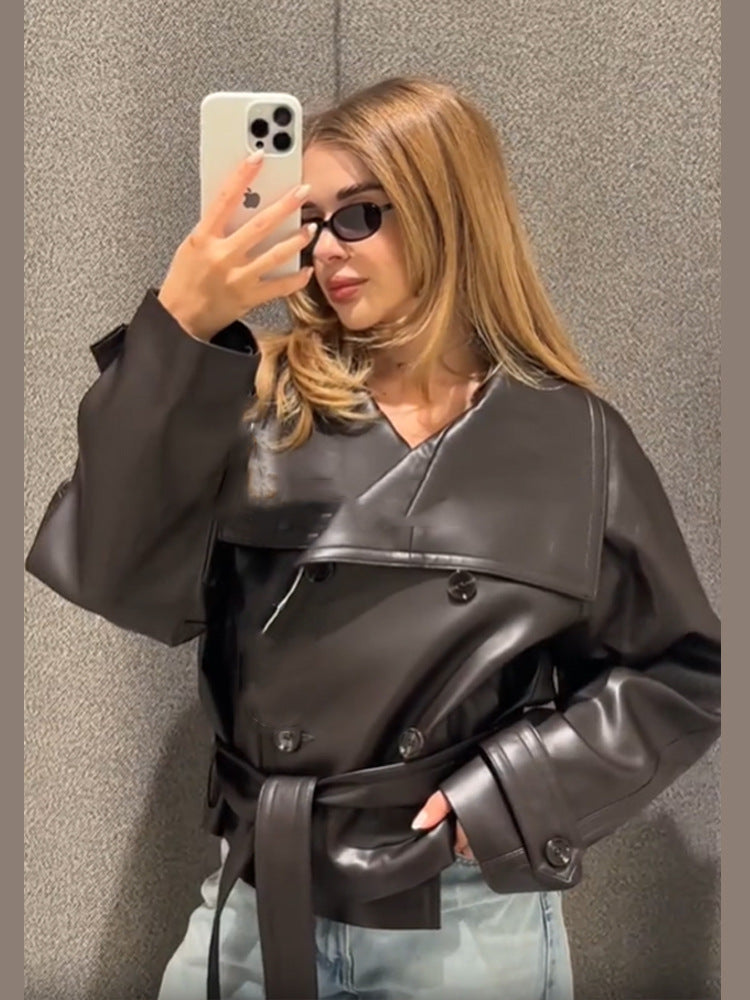 Double-Breasted Leather Jacket