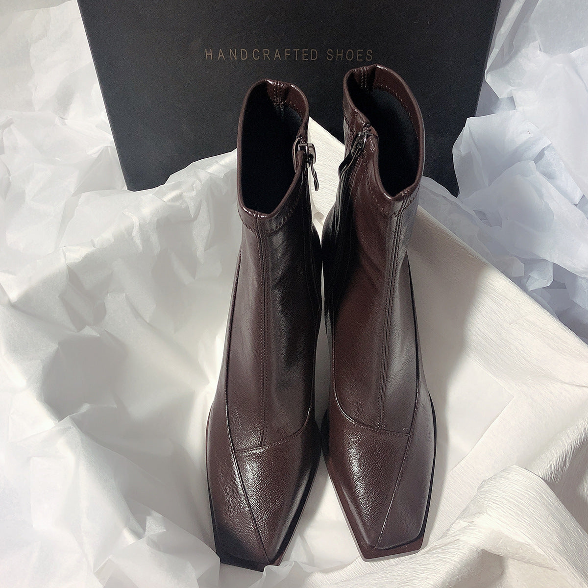 Square-Toe Leather Boots