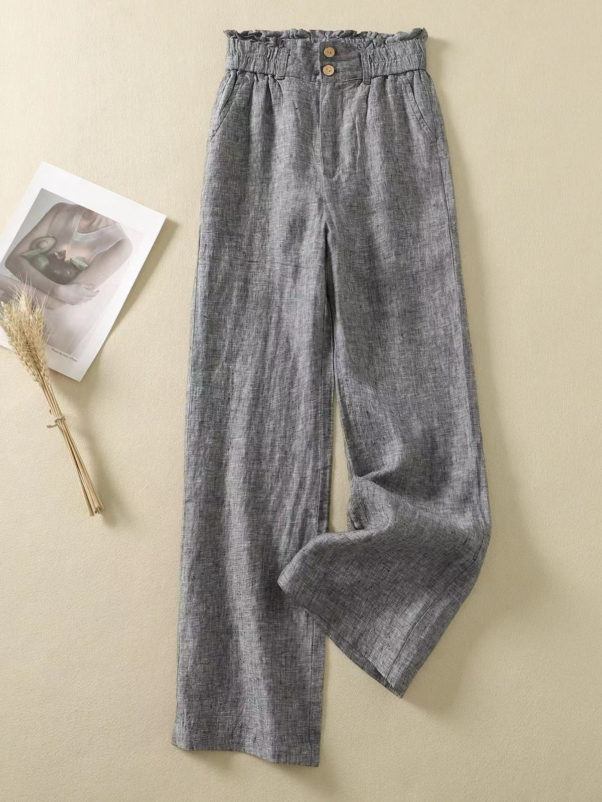 High-Waisted Linen Wide-Leg Trousers