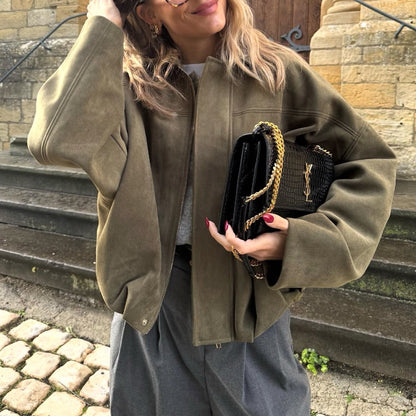 Oversized Suede Bomber Jacket