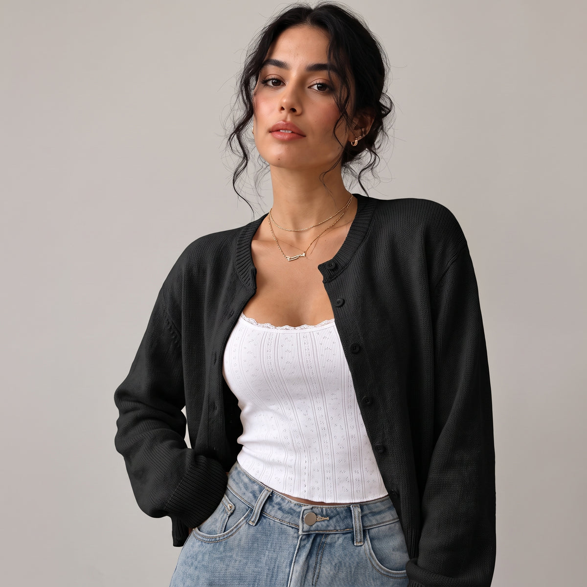 Button-Front Knit Top