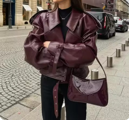 Street bomber jacket with a turned-down collar