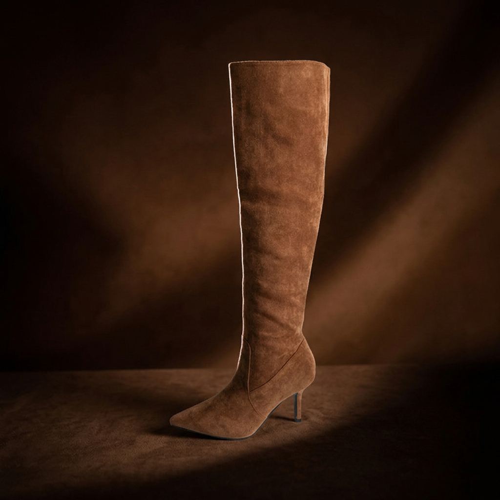 Pointed-Toe Suede Knee-High Boots